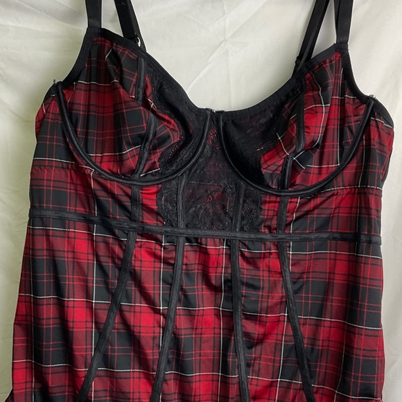 Torrid Curve Red and Black Plaid Chemise Bodysuit - Picture 2 of 8